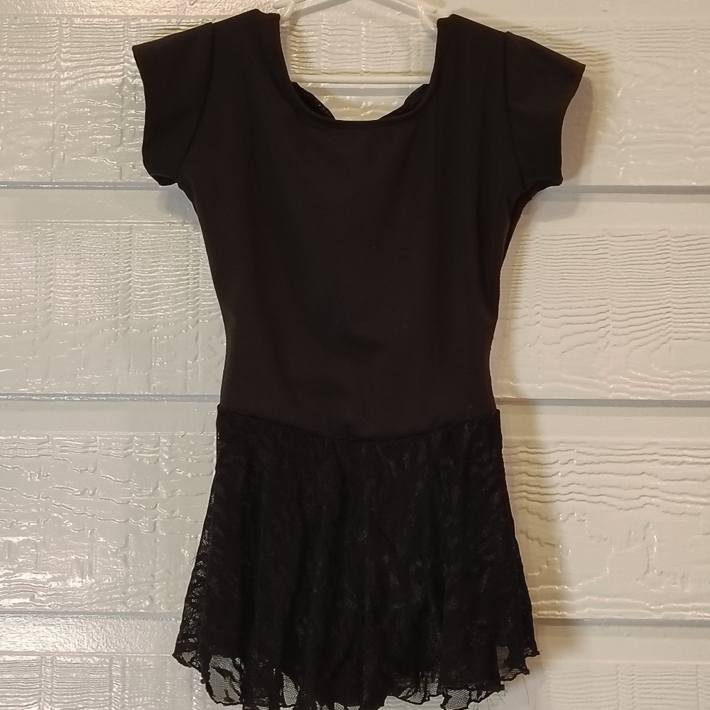 Eurotard Girls Lycra Blend Short Sleeve Dance Leotard‎ Dress Black Size Lg Dance